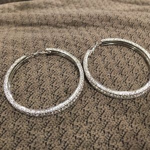 Guess sterling silver bedazzled hoop earrings