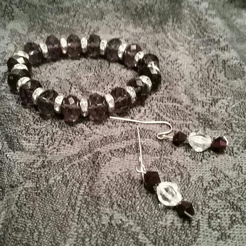 Dark Purple and Glitter Bracelet and Earrings