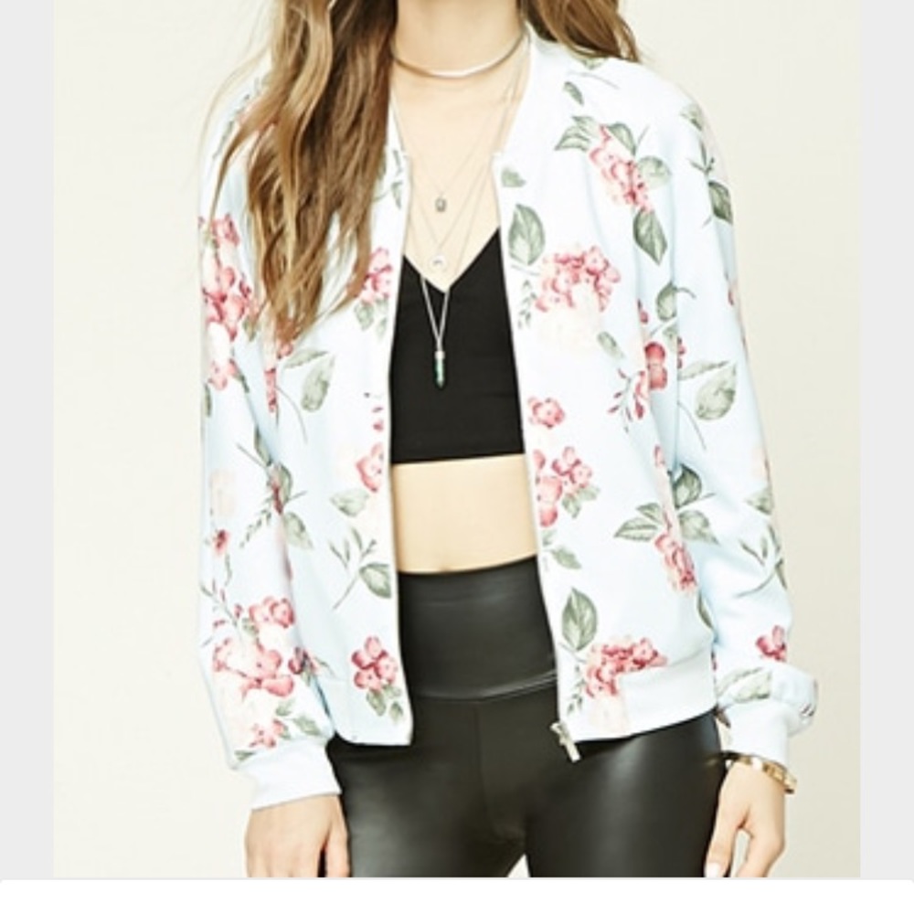 Forever 21 floral print bomber jacket