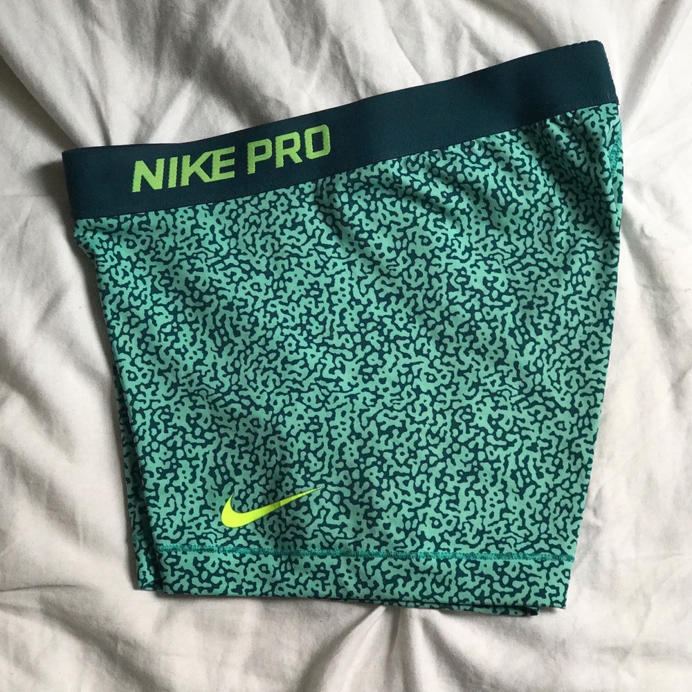 Blue and Lime Green Nike Pro Shorts