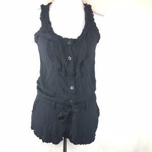 Jolt Romper black ruffles with flower buttons