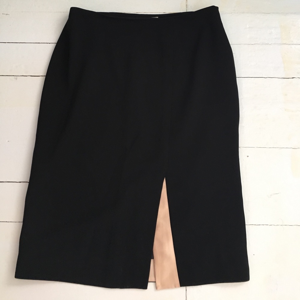 Black Midi Pencil Skirt with Front Split