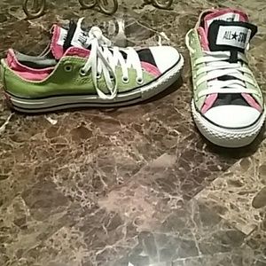 Converse green,pink &black sneakers.