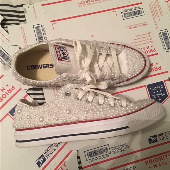 Custom Hightop Bling Converse - Pearl & Rhinestone Sneakers  CUSTOM pearl converses! MADE TO ORDER