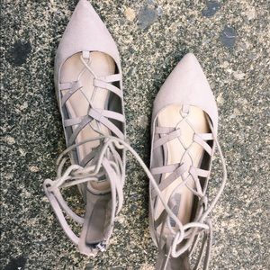 Grey Lace Up Ankle Flats
