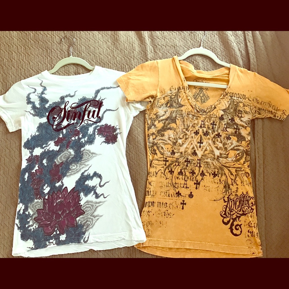 2 Small Affliction & Sinful Short Sleeve Shirts
