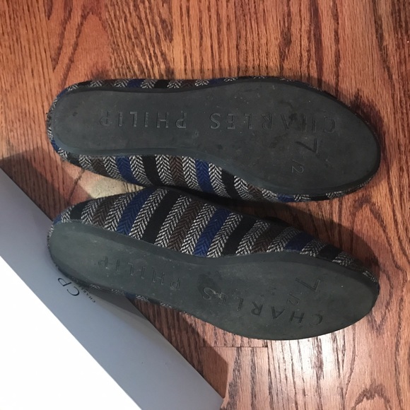 Charles Philip Herringbone wool stripe flats 7.5 - Picture 3 of 3