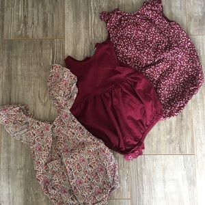 BUNDLE 3 burgundy floral bubble rompers