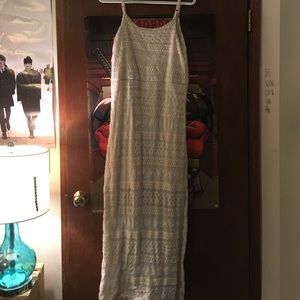 Long egg shell colored dress with lace