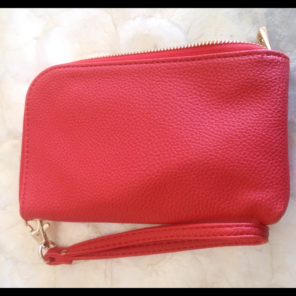 Fiery red wristlet with many pockets inside