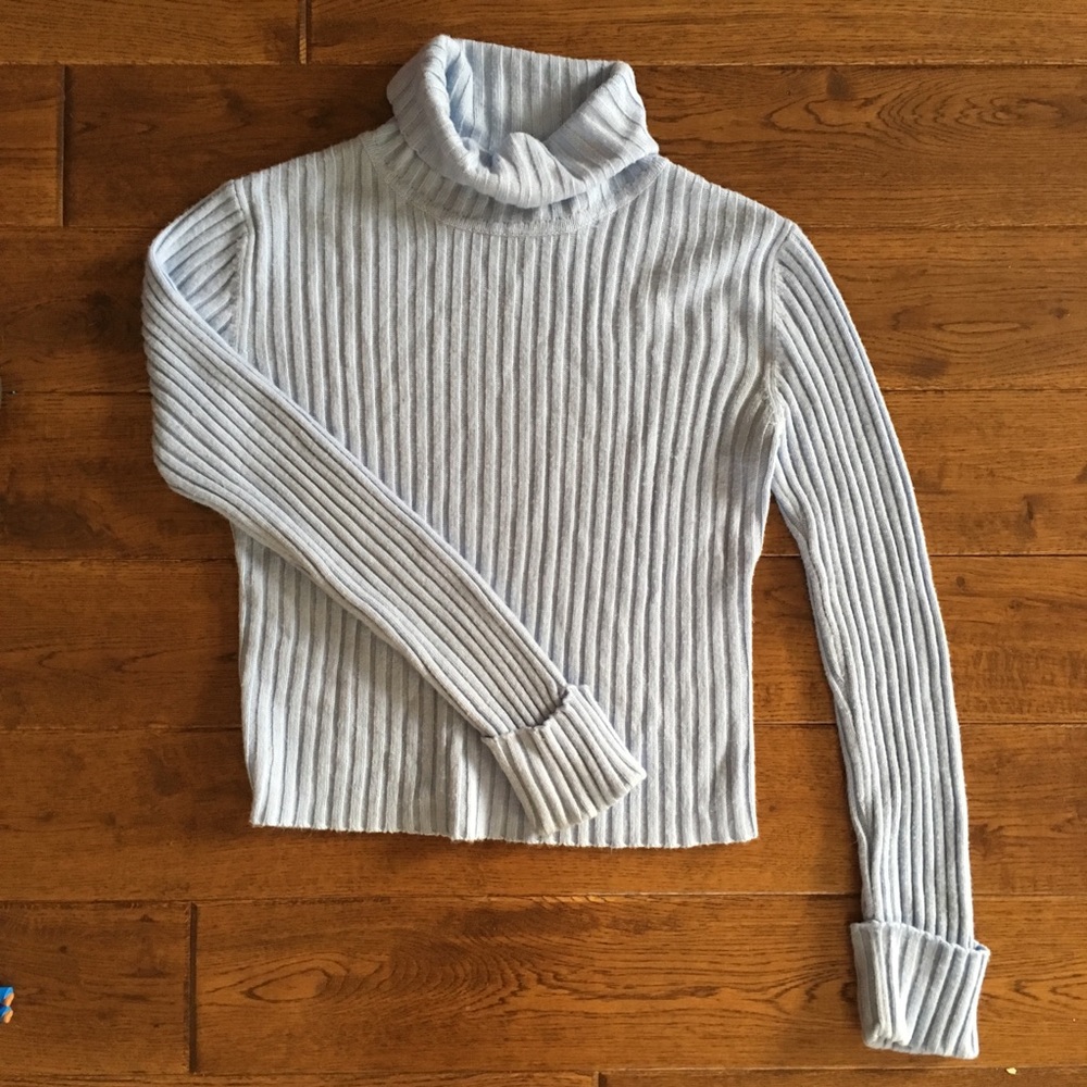 SO Light Blue Ribbed Turtleneck Sweater