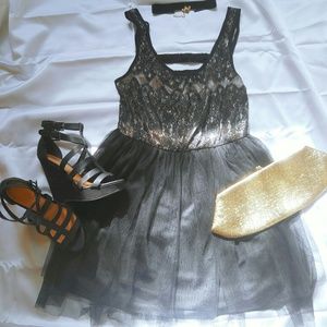 Black Lace and Tulle Party Dress