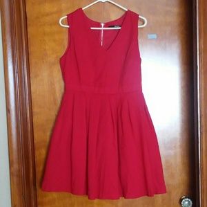 Lulu's Red V-Neck Pleated Skirt Dress