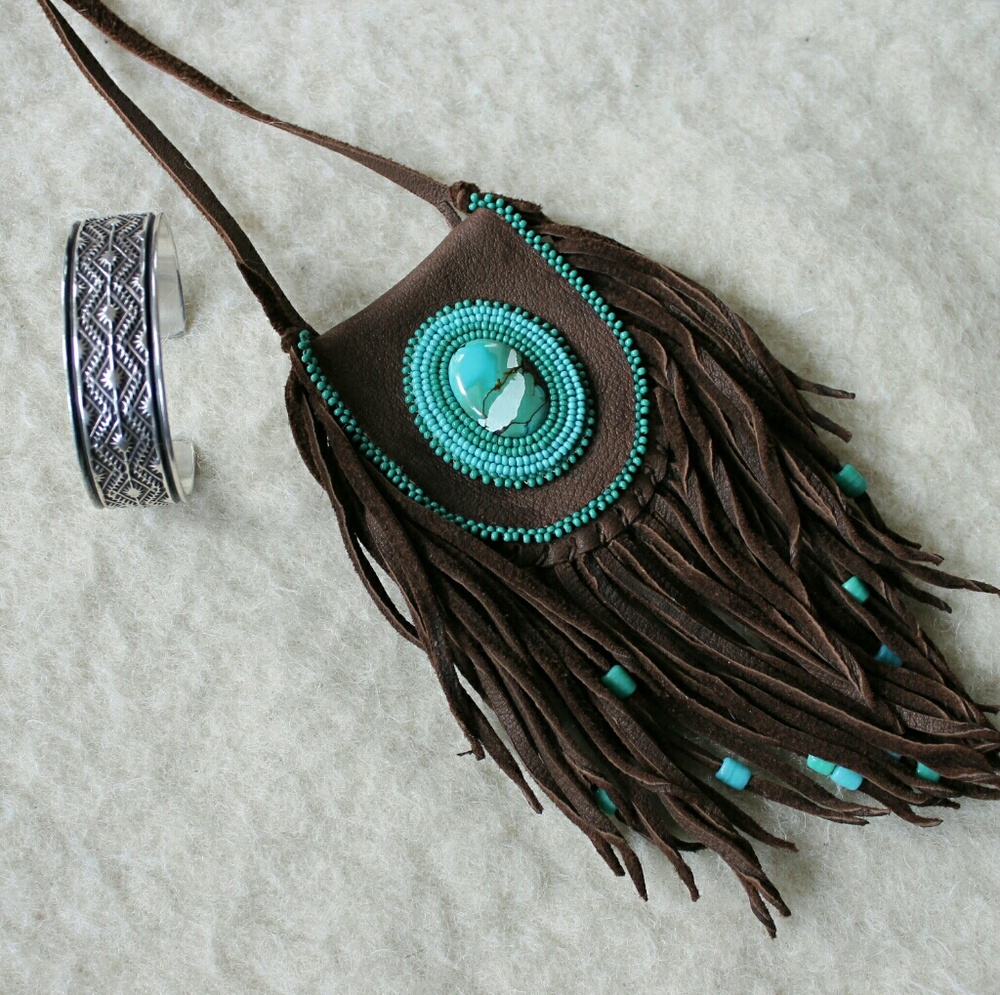Medicine Pouch Necklace, Deerskin With Beadwork