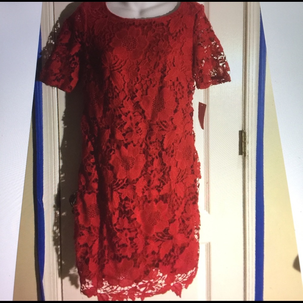 Trulli 3/4 sleeve Crotchet lace shift dress red