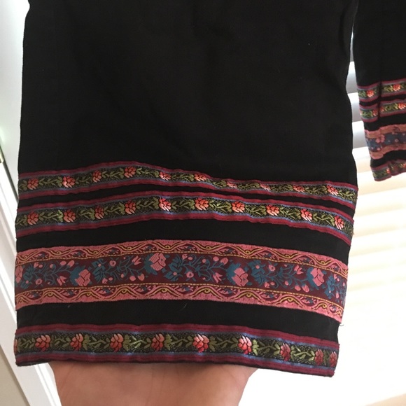 Black Capris with Ribbon Decorative Edging - Picture 2 of 7