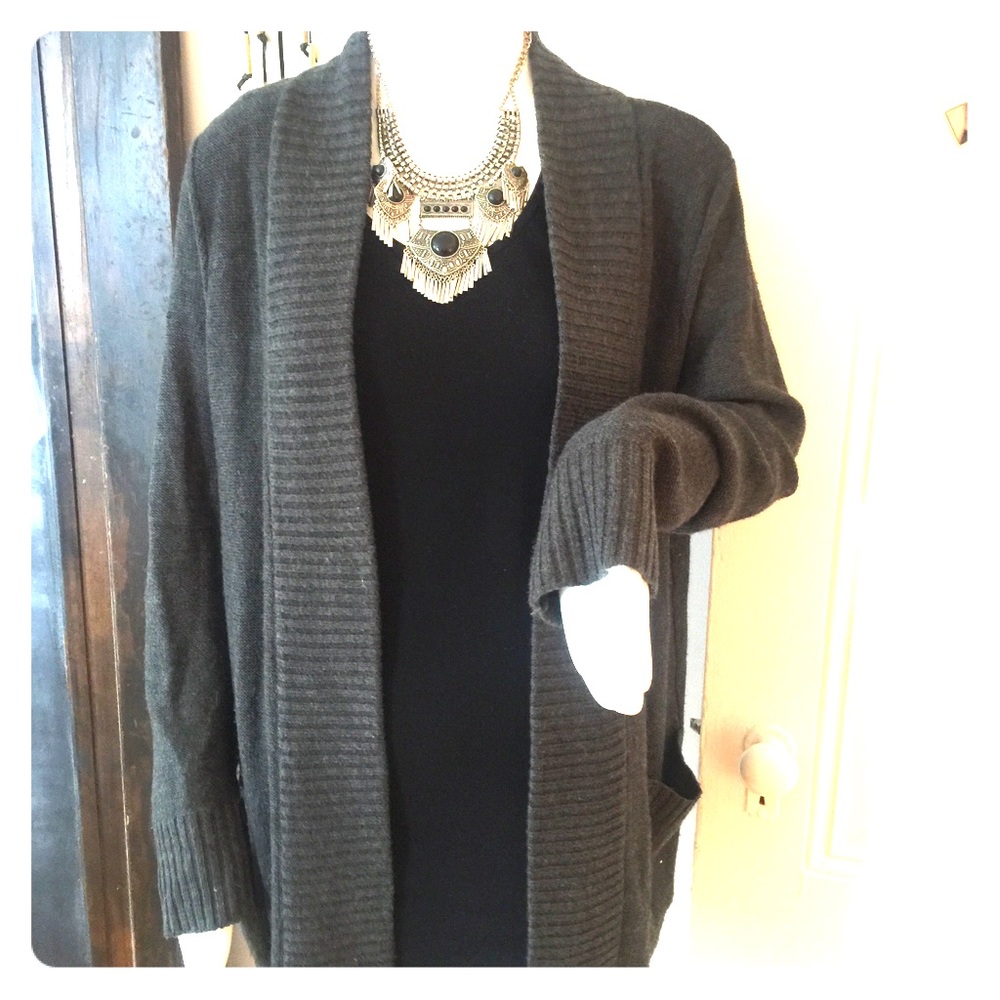 Gray Knit Cardigan Sweater
