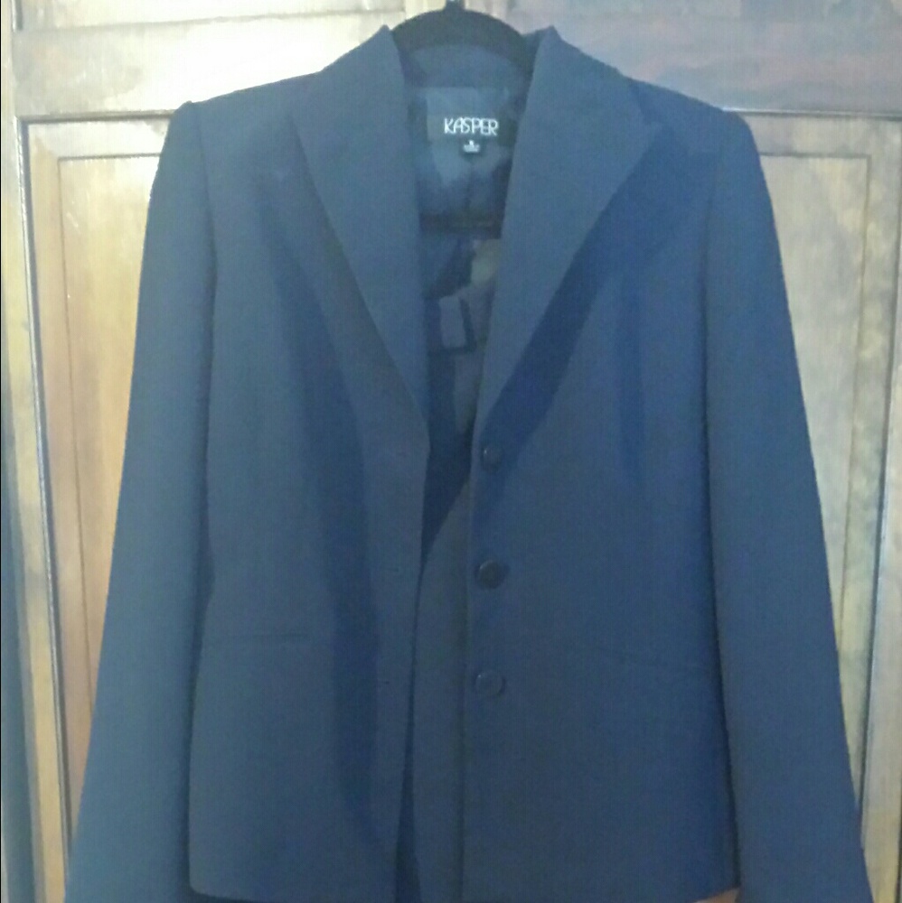Navy blue suit.