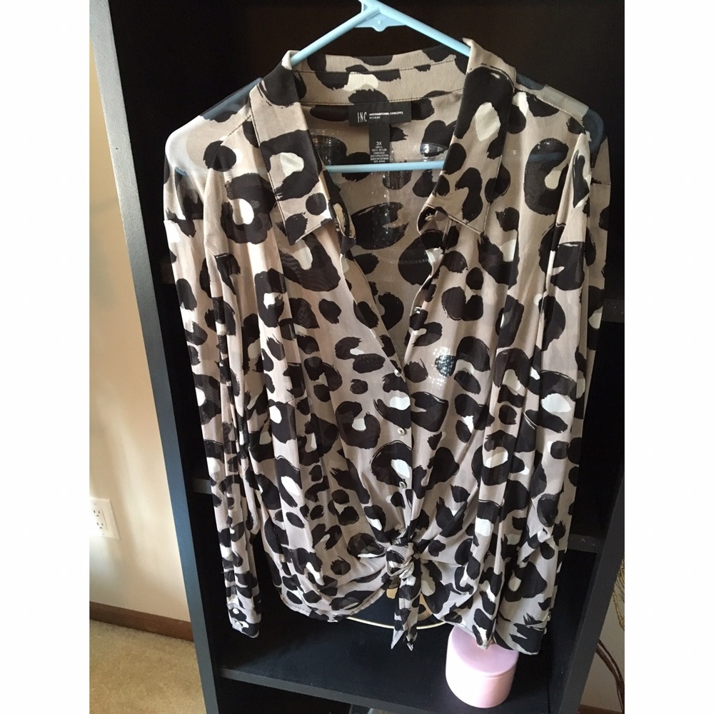 INC sheer leopard print blouse