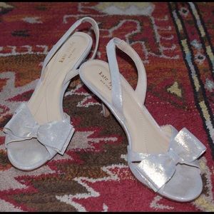 Silver Kate Spade heels with bow