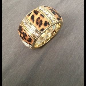 Cheetah print/faux diamond statement bangle