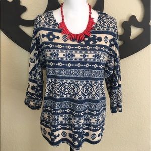 Blue and creme tribal pattern shirt