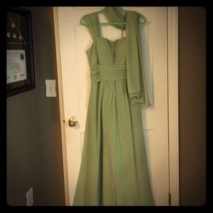 Chiffon Sage Green Liz Fields Bridal Dress