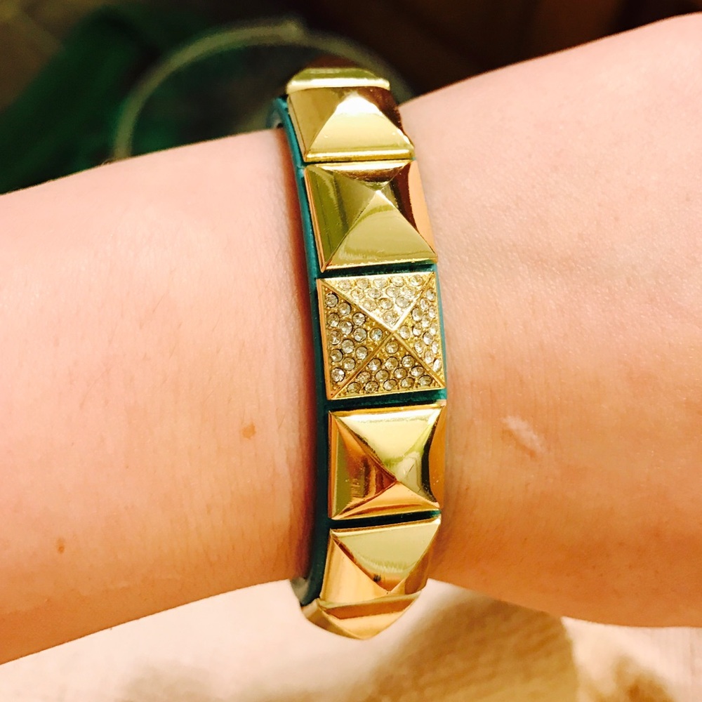 BCBG generation gold studded aqua leather bracelet