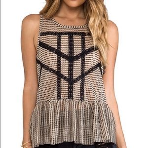 Free people tan and black detailed top