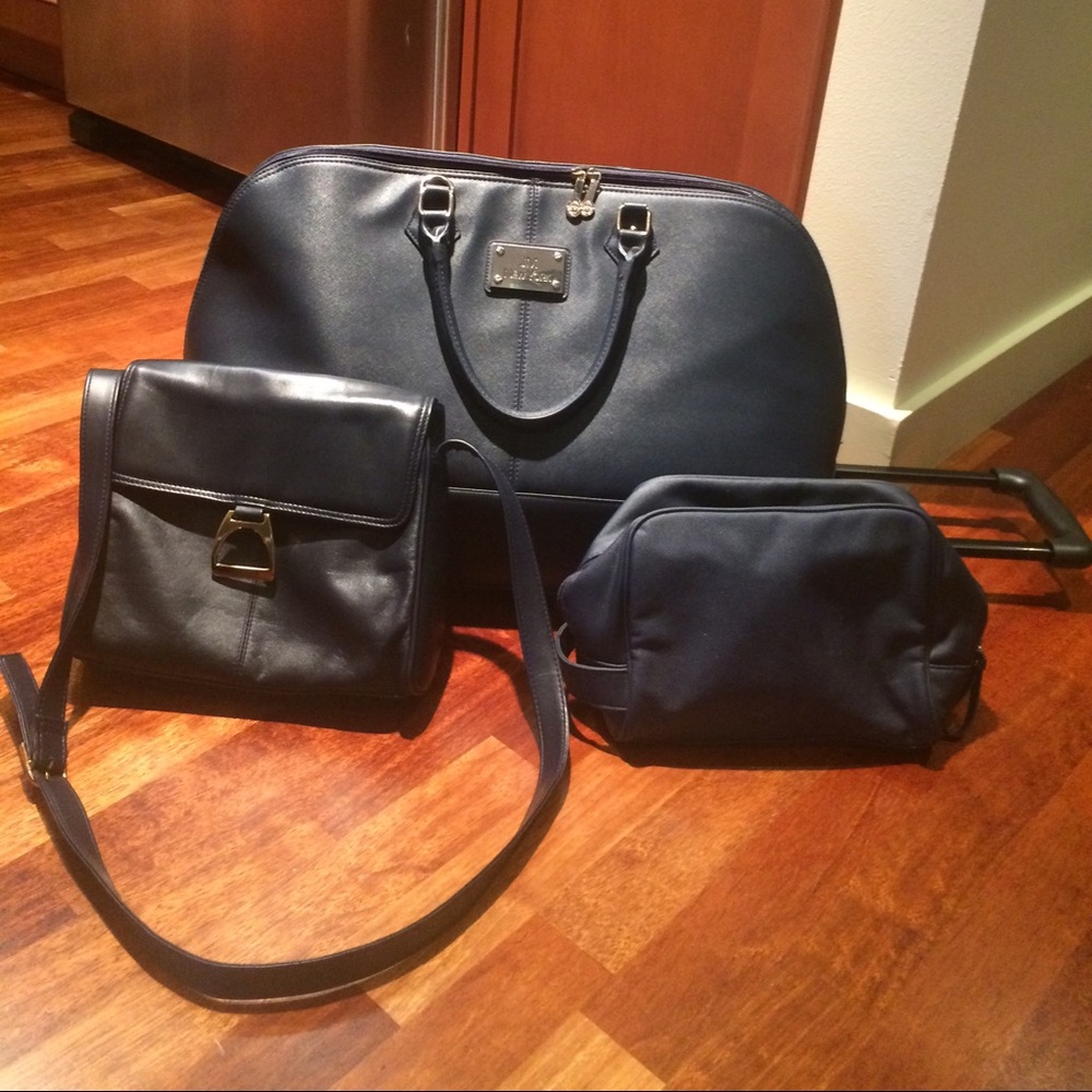 Joy Mangano wheeled duffle carry on luggage set