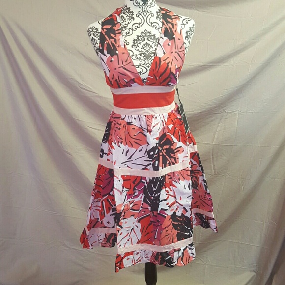 Love Stitch Dresses & Skirts - Red Tropical Pinup Halter Dress