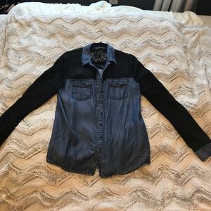 GUESS lace/denim button up