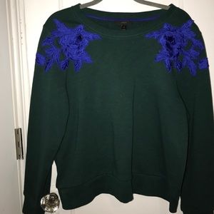 J. Crew Jade Crewneck w/ Blue Appliqué Rose Detail