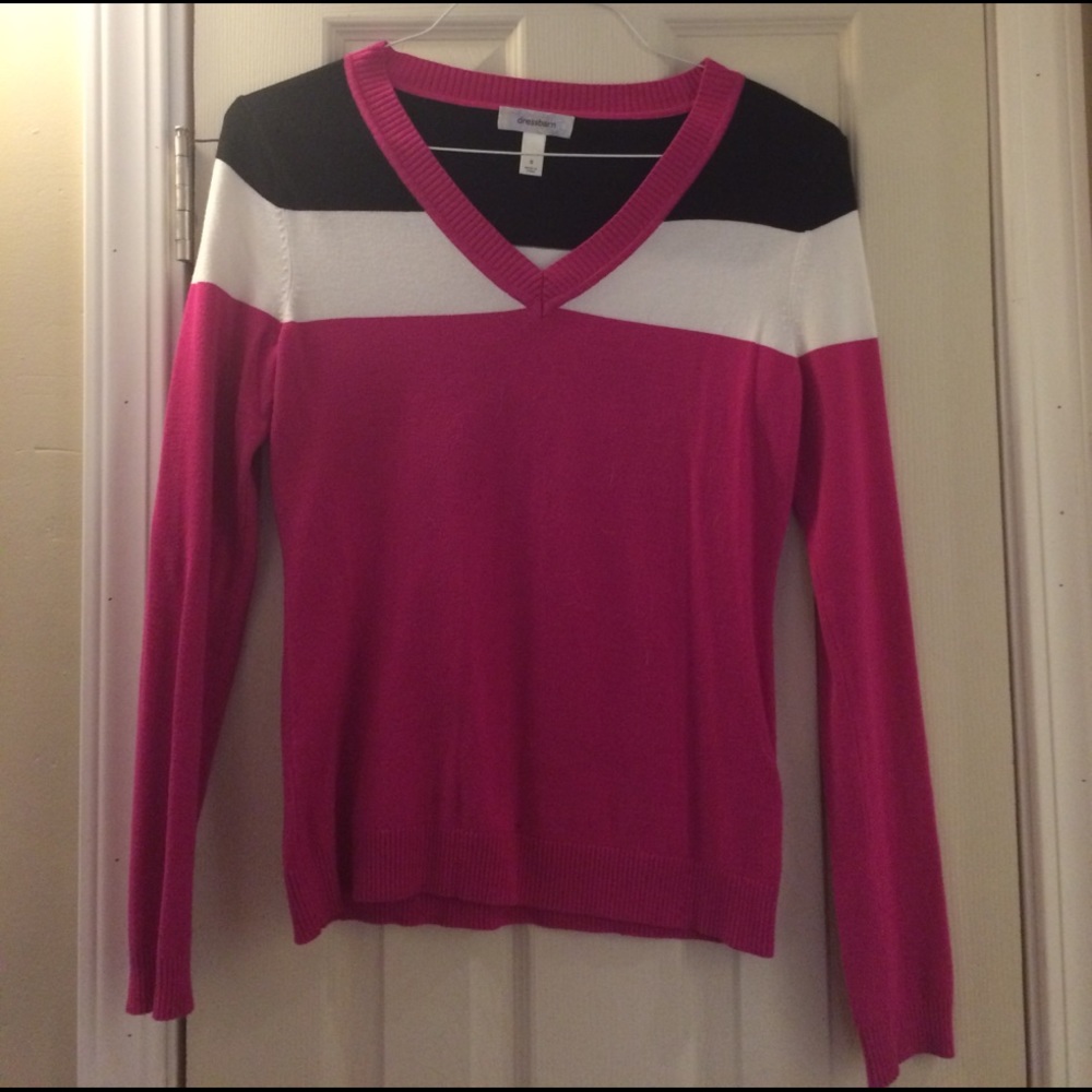 Women's Striped Pink Black & White Sweater