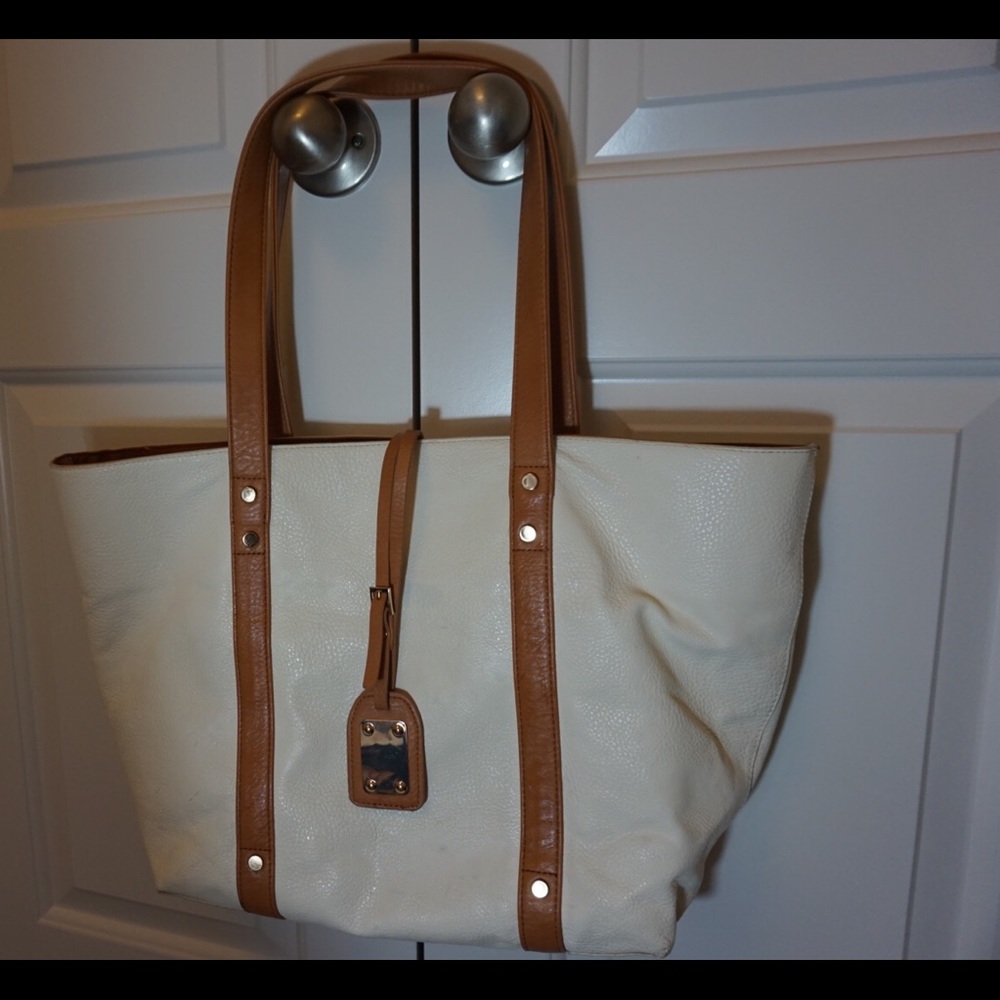 Charming Charlie White and Tan Tote