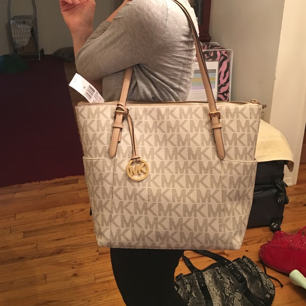 Michael Kors white MK tote