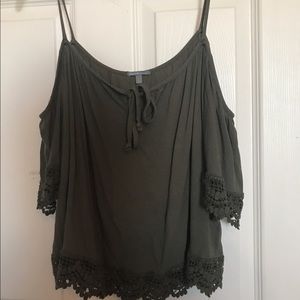 CHARLOTTE RUSSE olive green open shoulder blouse