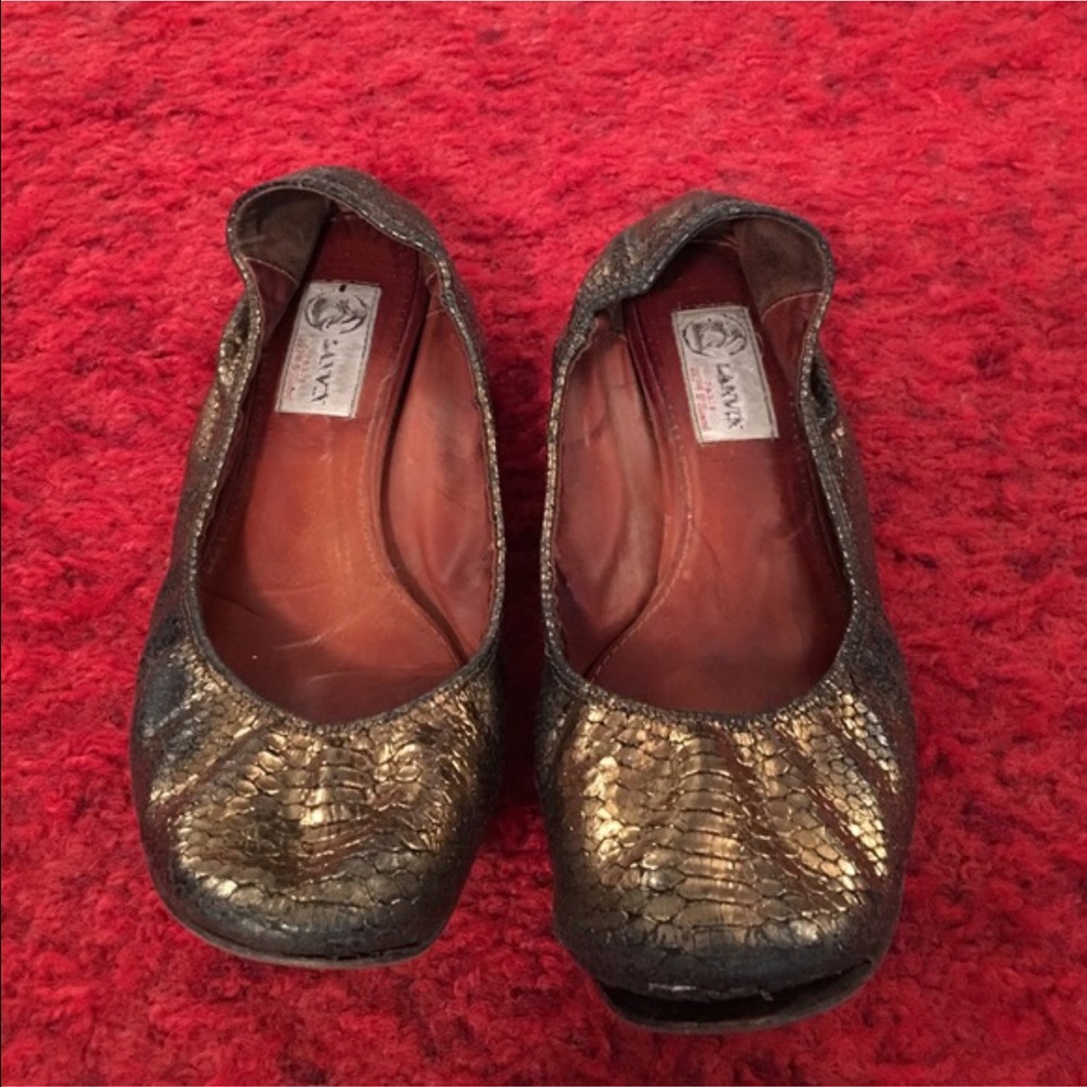 Lanvin Gold Croc Flats
