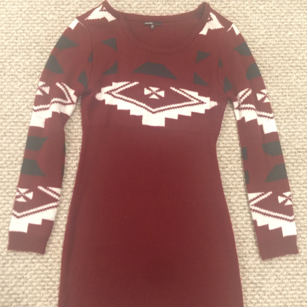 Maroon Black and White Tribal Sweater Dress