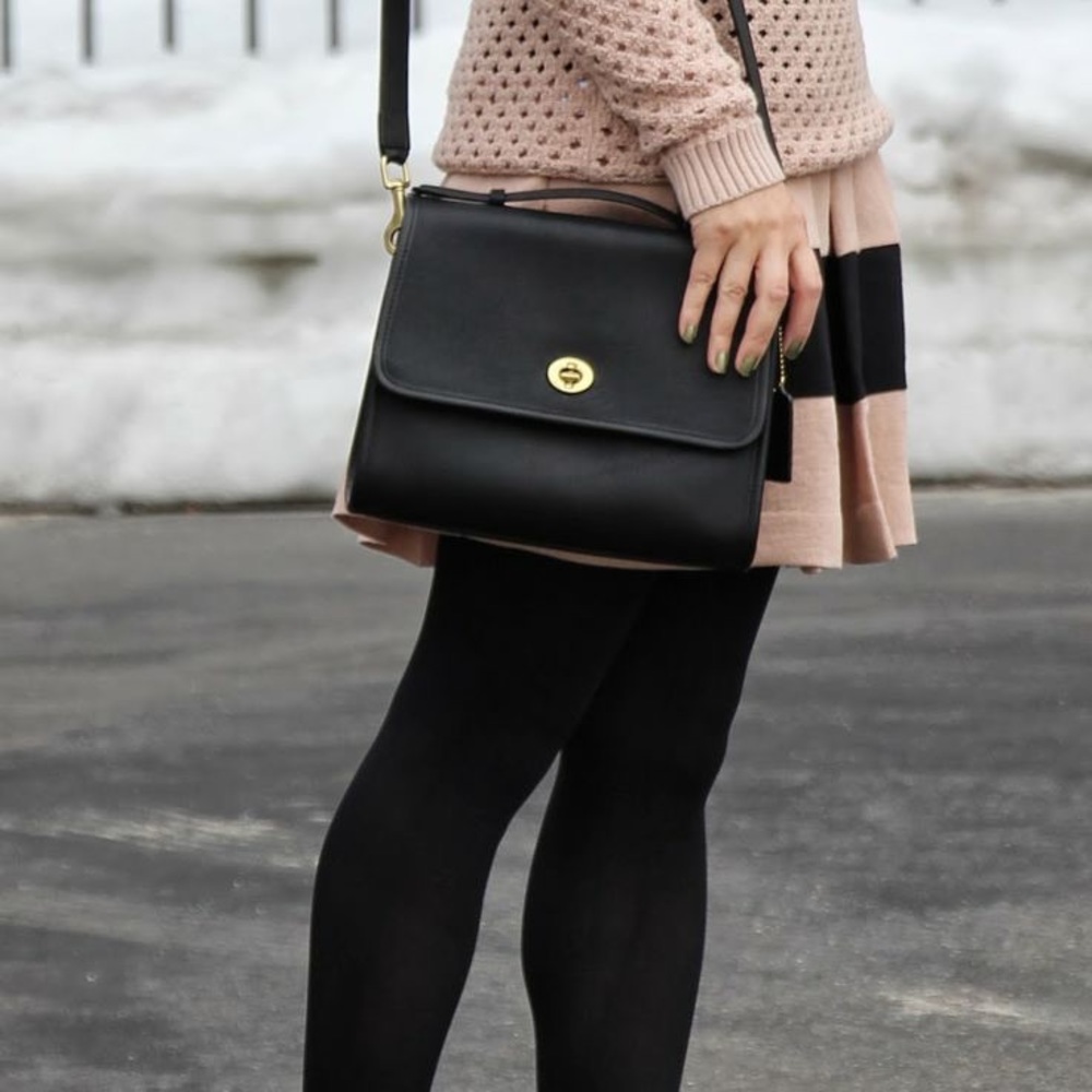 Vintage Black Leather Coach Court Bag