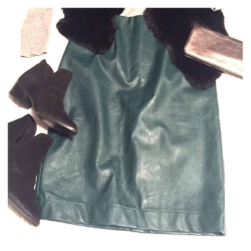 Dark Green Faux Leather Pencil Skirt