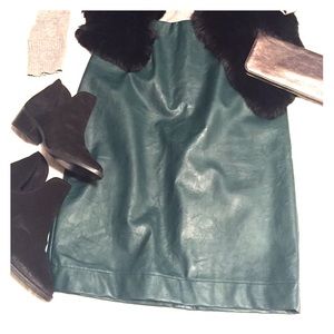 Dark Green Faux Leather Pencil Skirt