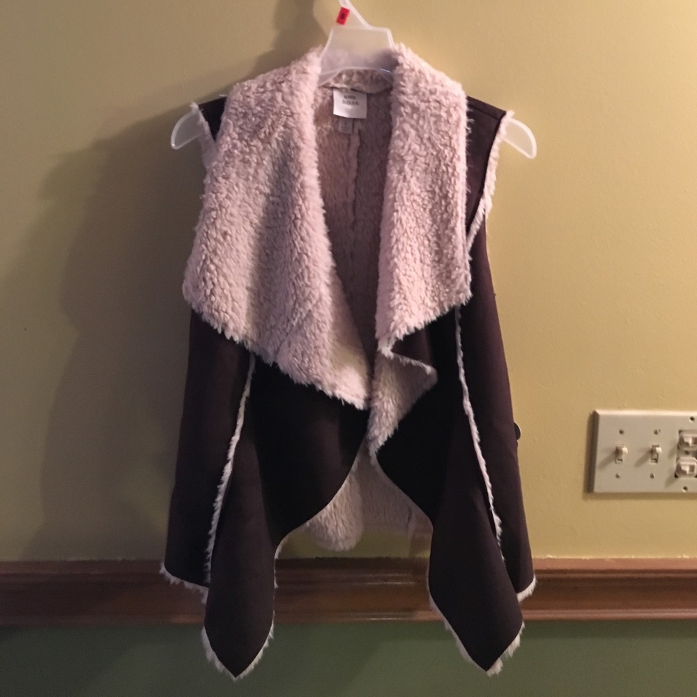 Brown and tan faux suede/fur vest