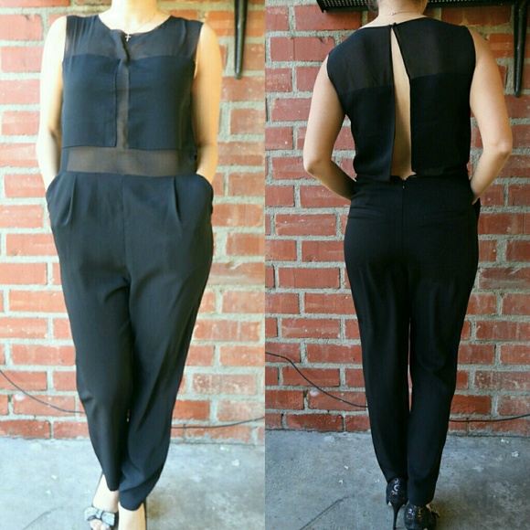 mesh panel jumpsuit