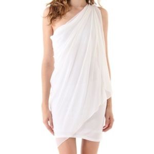 Alice + Olivia Chiffon one shoulder drape dress