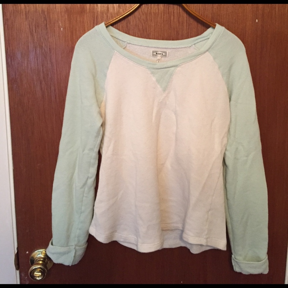 Cozy White Pullover with Mint Sleeves