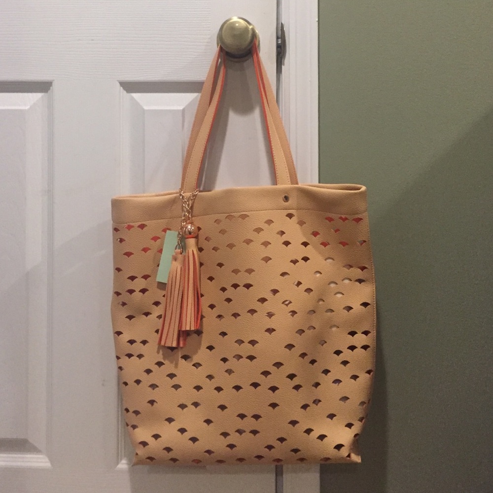 Deux Lux tote bag in peach and orange color cutout
