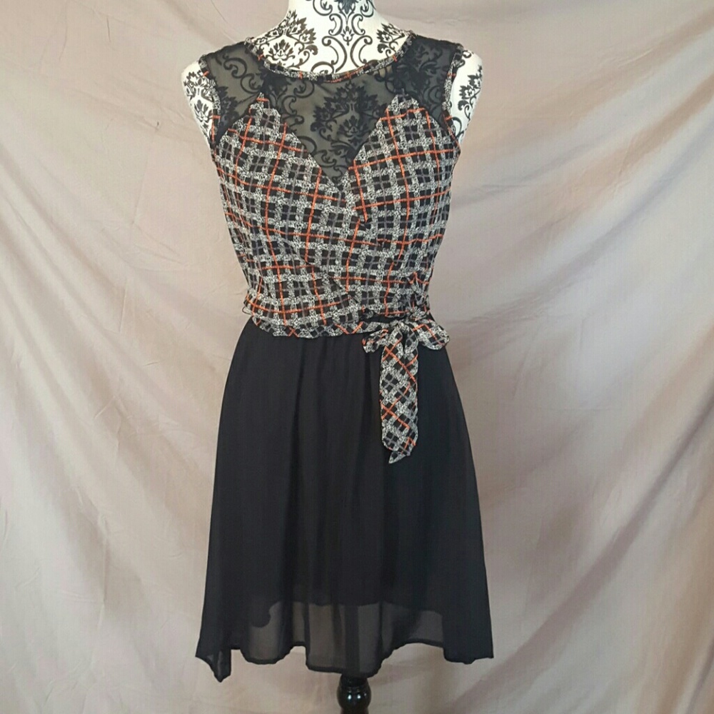 Plaid Print Wrap High Low Dress