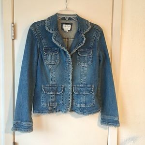 Live A Little denim jacket, Size L, frayed edges