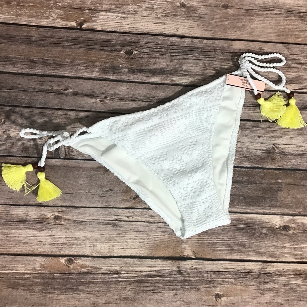 VS String Bikini Bottom Tassel Swim Crochet White - Picture 2 of 4